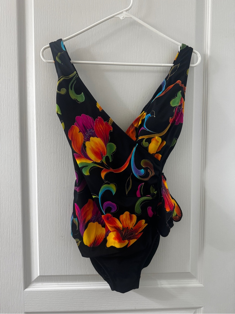 Longitude Black Floral One-Piece Swimsuit Size 12